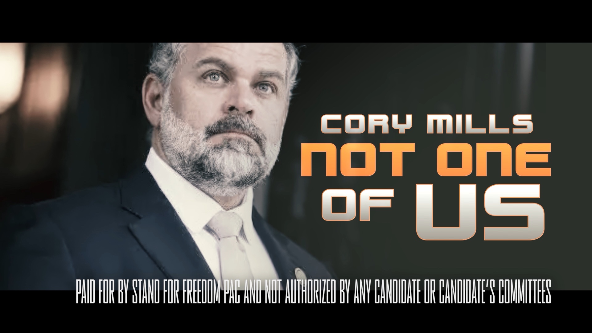 Final frame of the ad: Cory Mills, Not One of Us